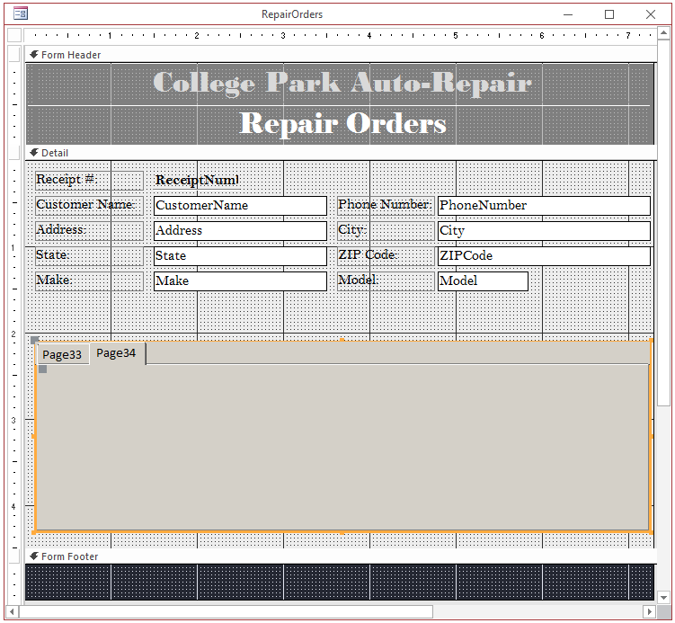 College Park Auto-Repair - Form Design - Repair Orders