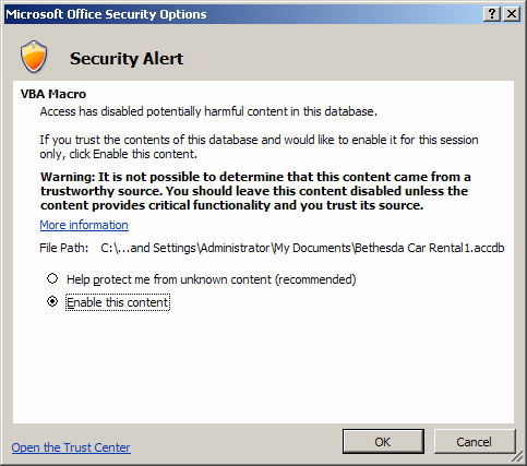 Microsoft Office Security Options