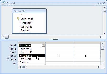 To replace a column, click the arrow on the combo box that displays its name and select a different field from the list