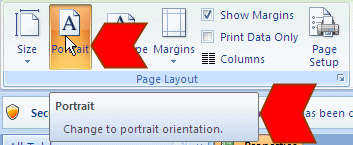 The mouse is positioned on the Portrait button and a short description appears