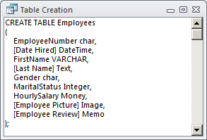 Table Creation With SQL