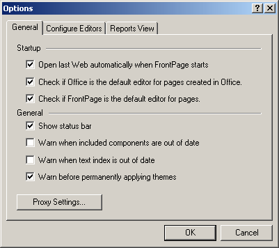 The Options dialog box of Microsoft FrontPage