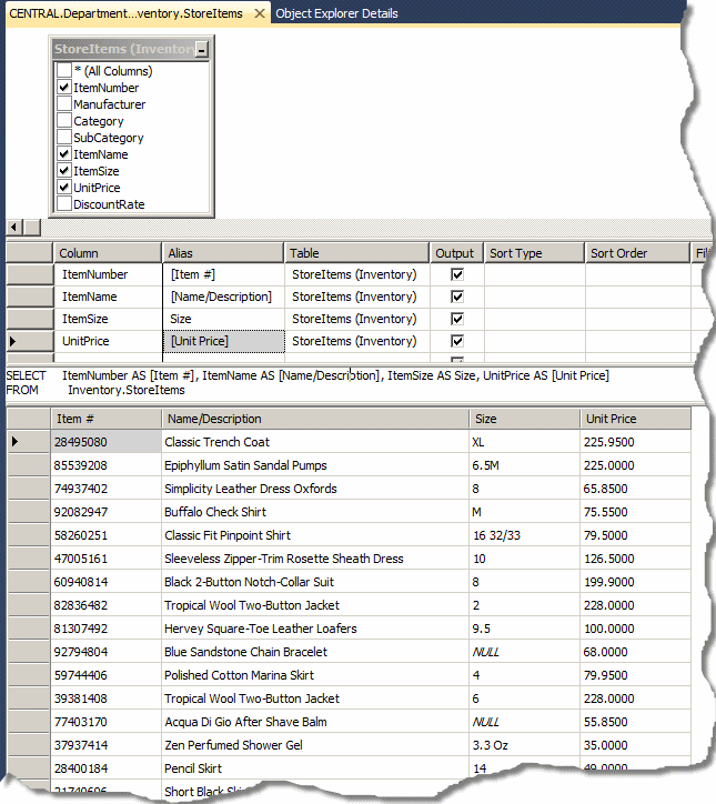 Selecting a Column in the Criteria Section