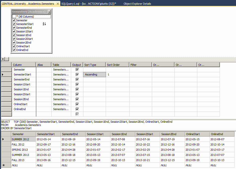 Selecting a Column in the Criteria Section