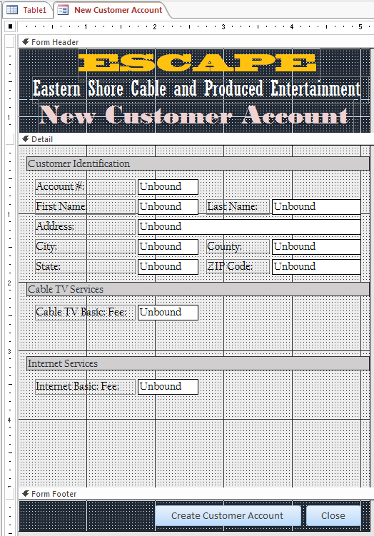 Eastern Shore Cable and Produced Entertainment - New Customer Account - Form Design