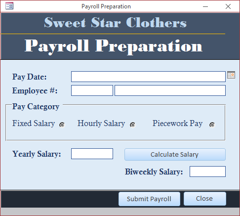 Sweet Star Clothers - Payroll Preparation - Data Entry