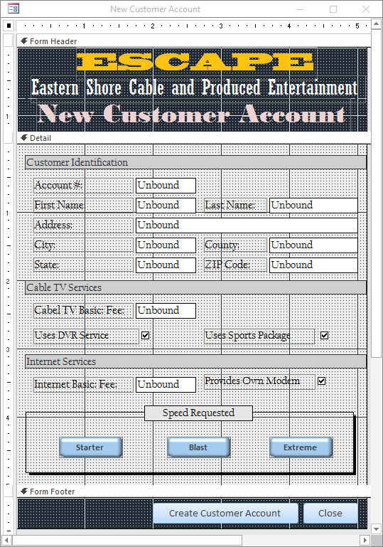 ESCAPE - New Customer Account