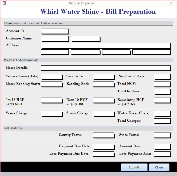 Whirl Water Shine - Bill Preparation - Filtering by a Pattern