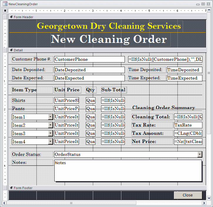 Georgetown Dry Cleaning Services - New Cleaning Order