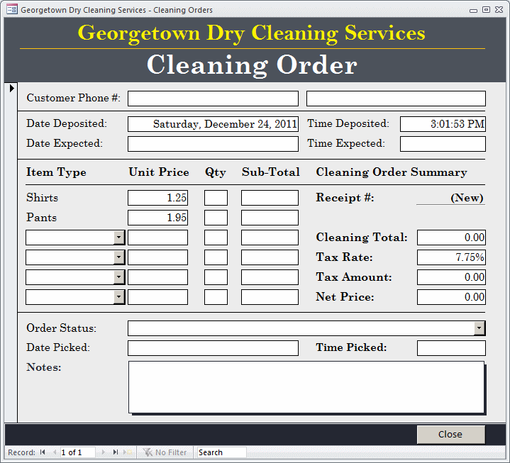 Georgetown Dry Cleaning Services - Cleaning Orders