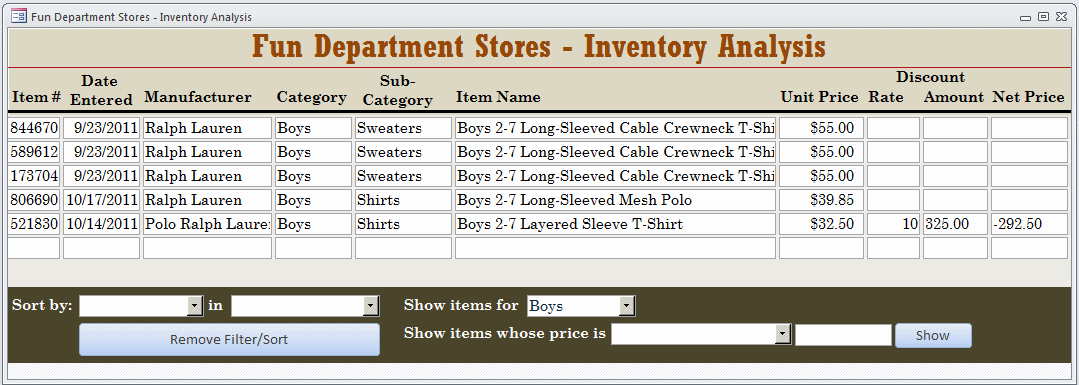 Store Items Inventory