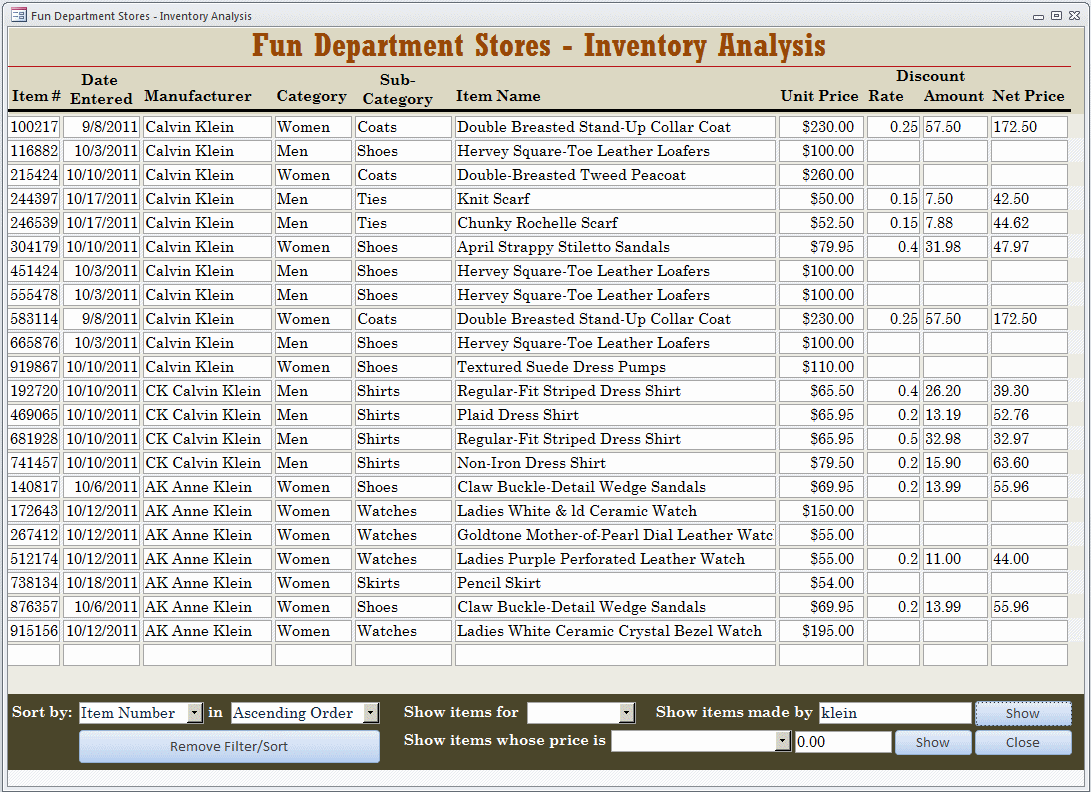 Store Items Inventory