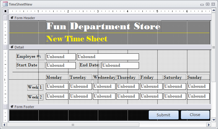 Fun Department Store - New Time Sheet