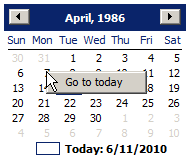 The Month Calendar control allowing the user to select a year