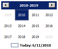 The Month Calendar control allowing the user to select a year