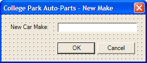 College Park Auto-Parts: New Make Form - Form Design