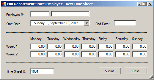 Fun Department Store - Employee Time Sheet