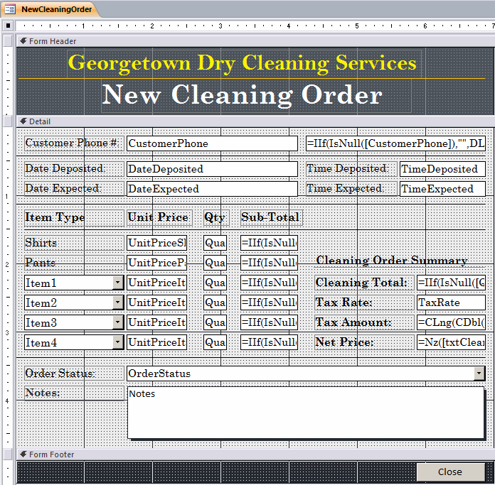 Georgetown Dry Cleaning Services - New Cleaning Order