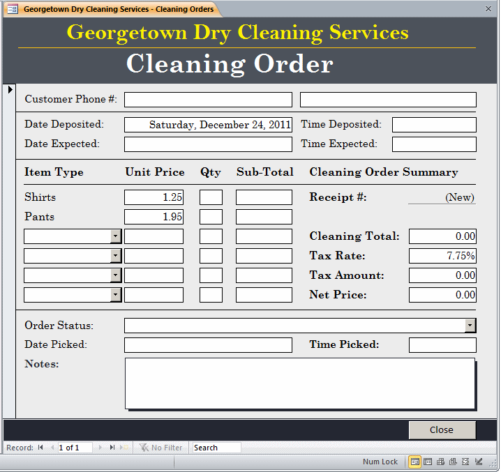 Georgetown Dry Cleaning Services - Cleaning Orders