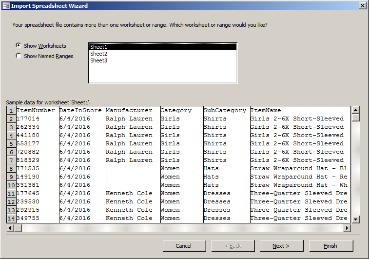 Importing a Microsoft Excel Spreadsheet