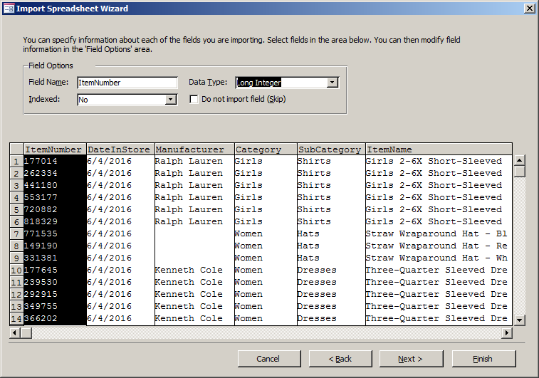 Importing a Microsoft Excel Spreadsheet