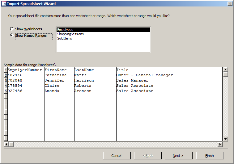 Importing a Microsoft Excel Spreadsheet