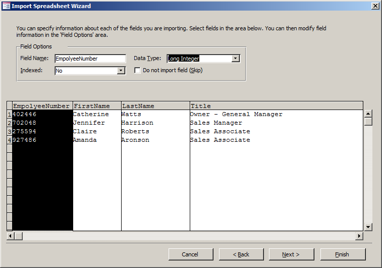 Importing a Microsoft Excel Spreadsheet