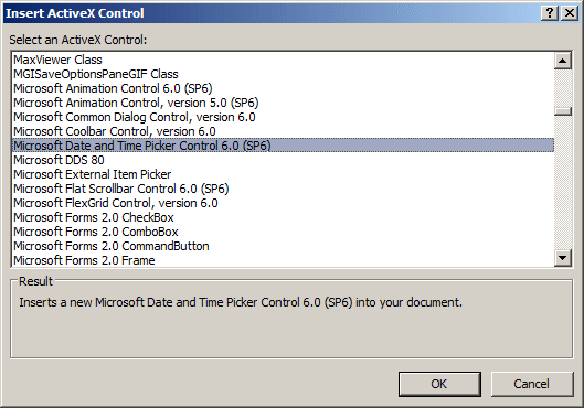 Insert ActiveX Control