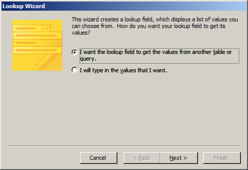 In the first page of the wizard, accept the first radio button