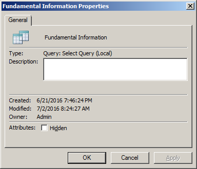 The Properties Dialog Box of a Table