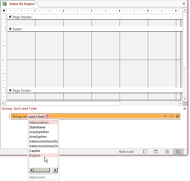 Selecting a Field for a Group