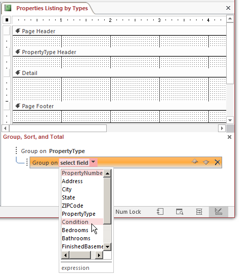 To create a sub-group, you can click the Add a Group button to display the list of fields and click a field from that list