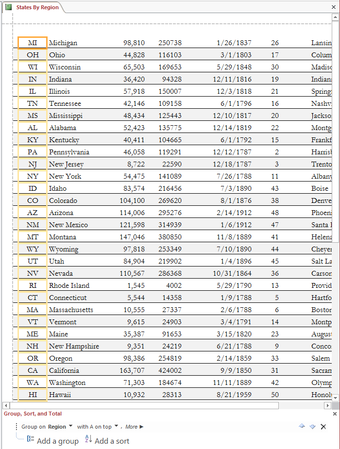 States Statistics - Print Preview Report