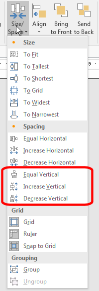 The Spacing section of the Ribbon