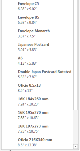 Page Setup - Size