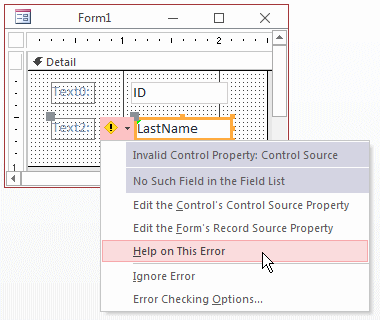 If you position the mouse on it, a down pointing arrow is added to the right side of the button and if you click the down pointing arrow, a menu would appear and one of its options is Help on This Error