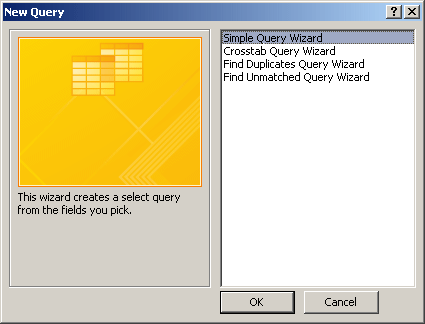 The Mew Query Dialog Box