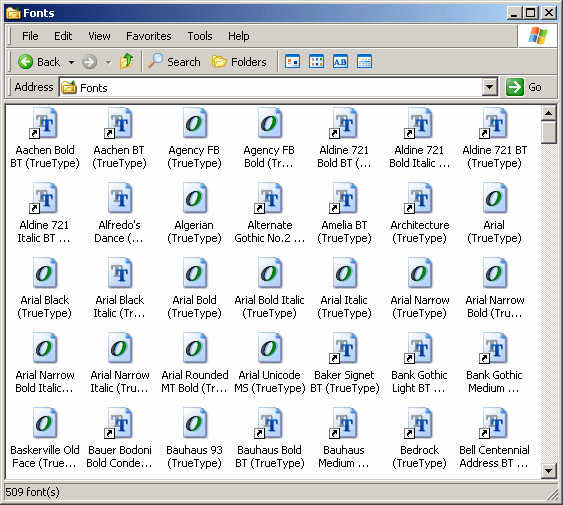 Fonts of a computer