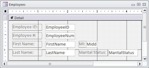 A Form in Design View