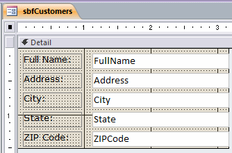 Customers Subform