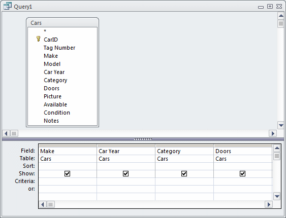 Query Design: Viewing the Fields