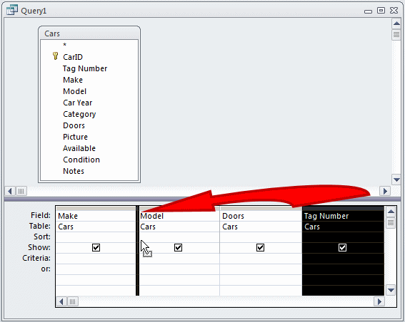 Query Design: Moving a Column