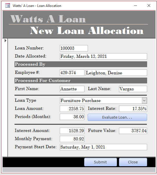 Watts' A Loan - Loan Allocation