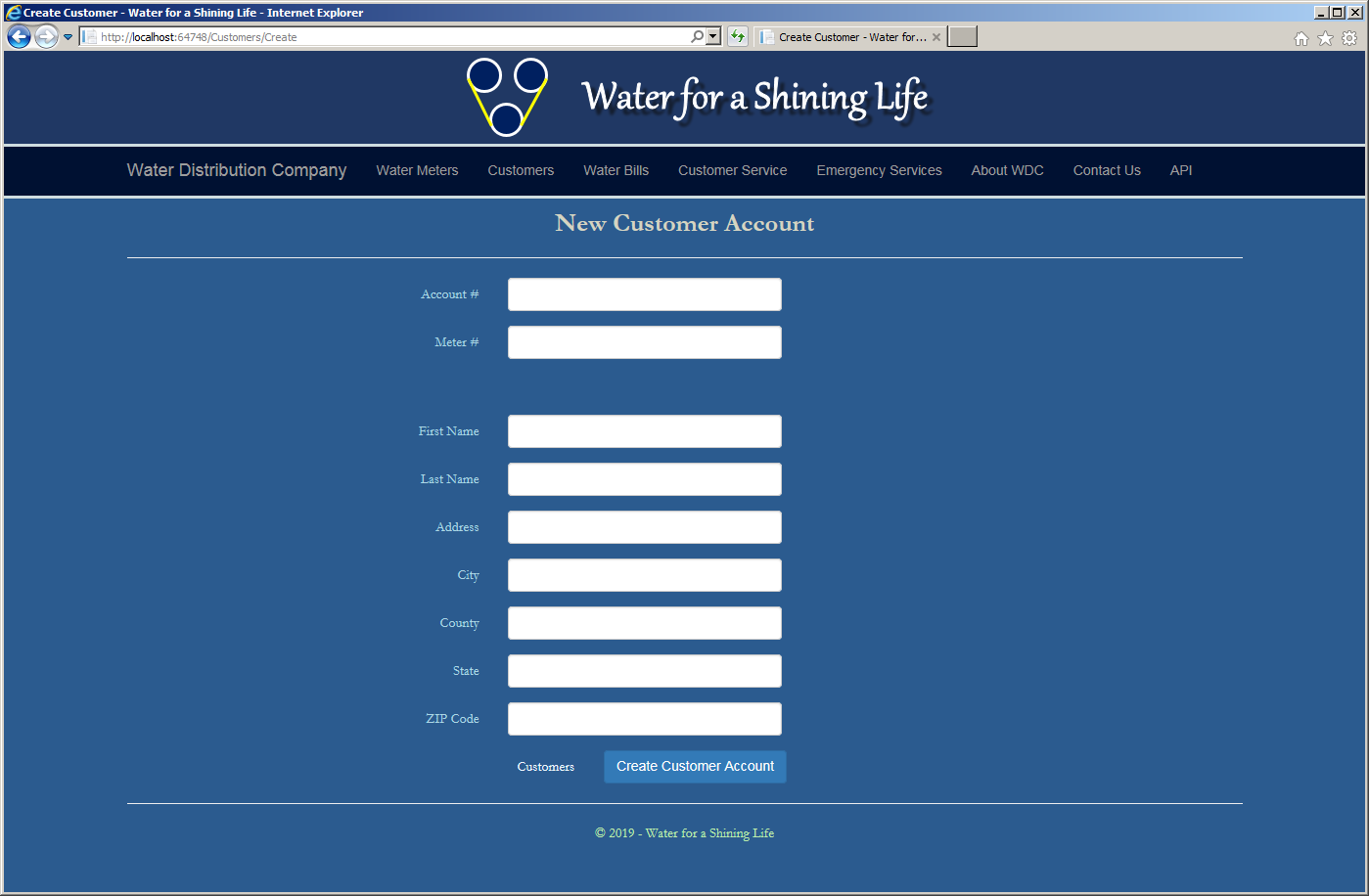 Water Distribution Company - New Customer Account