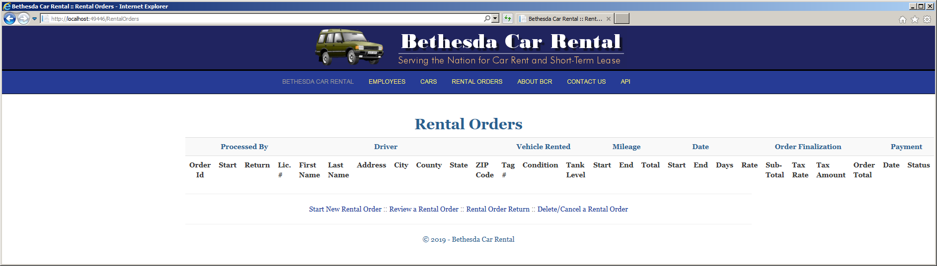 Bethesda Car Rental - Rental Order Start-Up