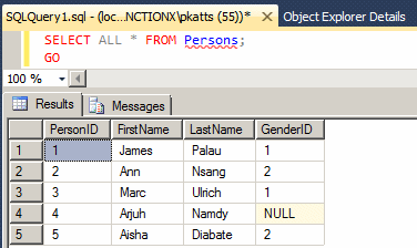 Here is an example of showing all records of the table: