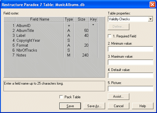 Create Paradox 7 Table