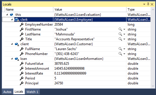 Debugging - The Locals window
