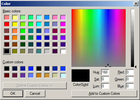 The Color dialog box that cannot be expanded