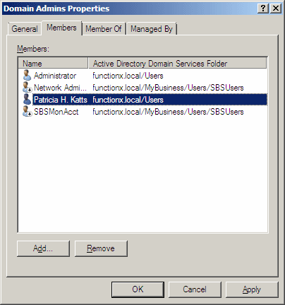 Domain Admins Properties